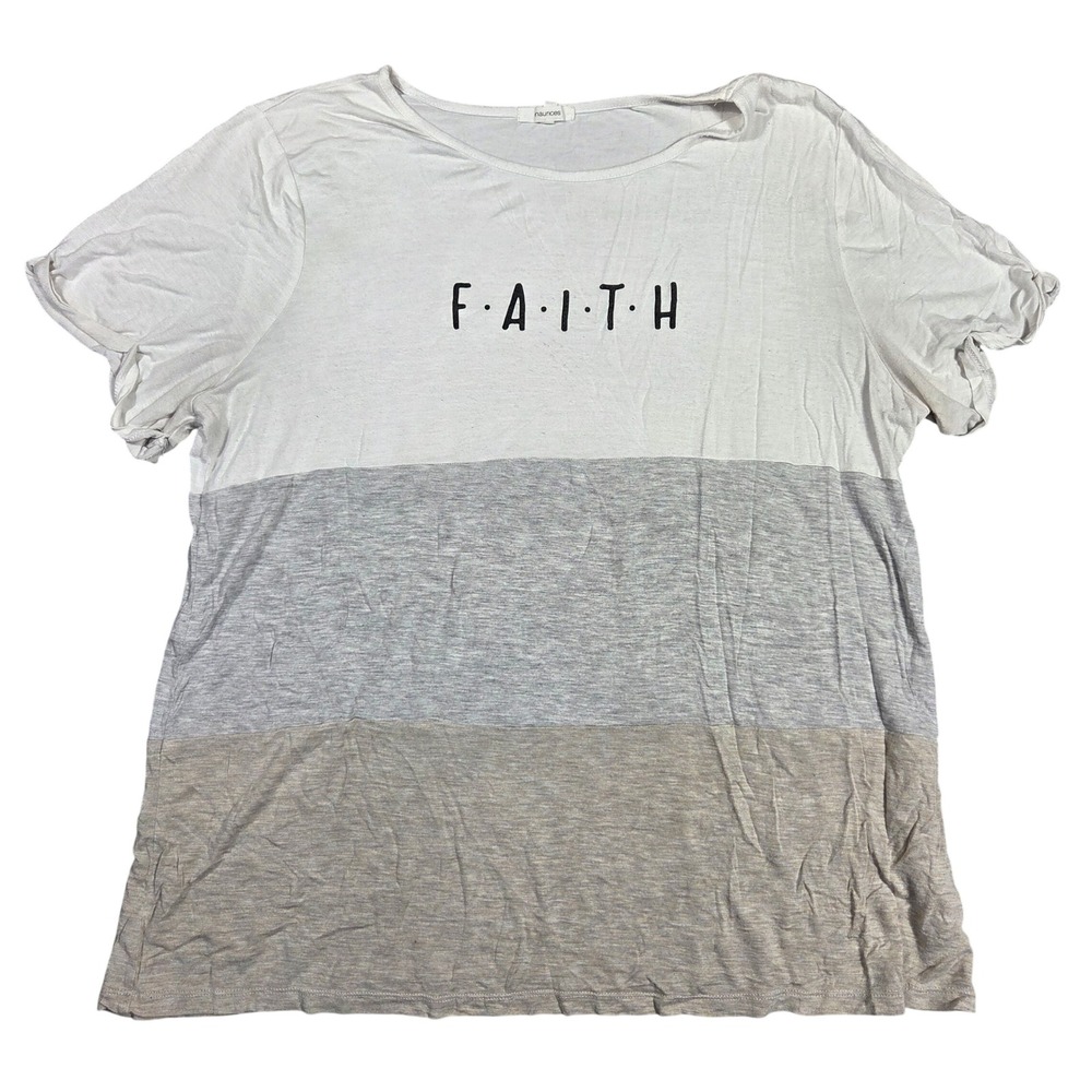 Maurices Womens XXL Faith Graphic Tee Colorblock Grey Tan White Short Sleeve